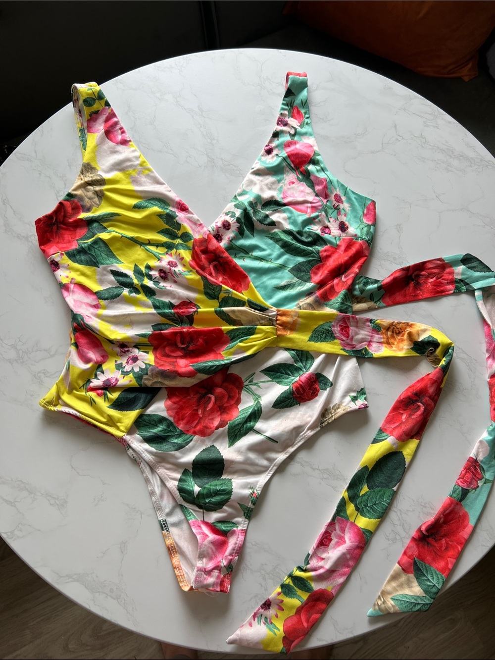 Floral Wrap One-Piece bodysuit in Yellow & Aqua
